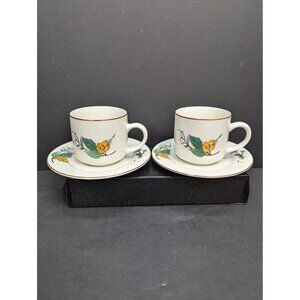 Woodhill by Citation Floral Design Flat Coffee Cup and Saucer Set of 2